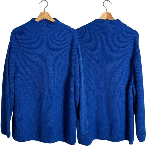MNG Mock Neck Knit Sweater Pullover Women's Small Blue Chunky Oversized Comfy - Picture 1 of 14
